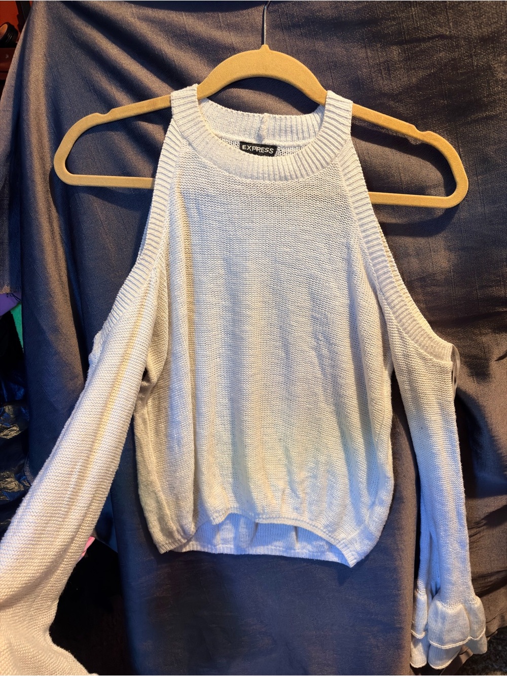 Express Cream Cold-Shoulder Ribbed Knit Top - Picture 8 of 9
